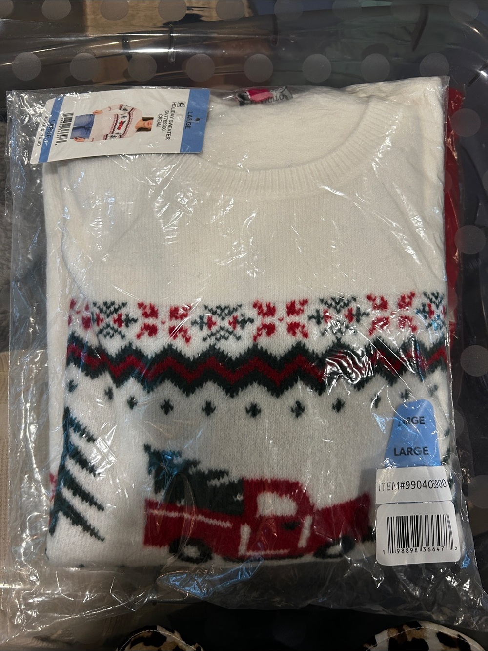 State of Mind White Holiday Fair Isle Sweater with Red and Green Truck